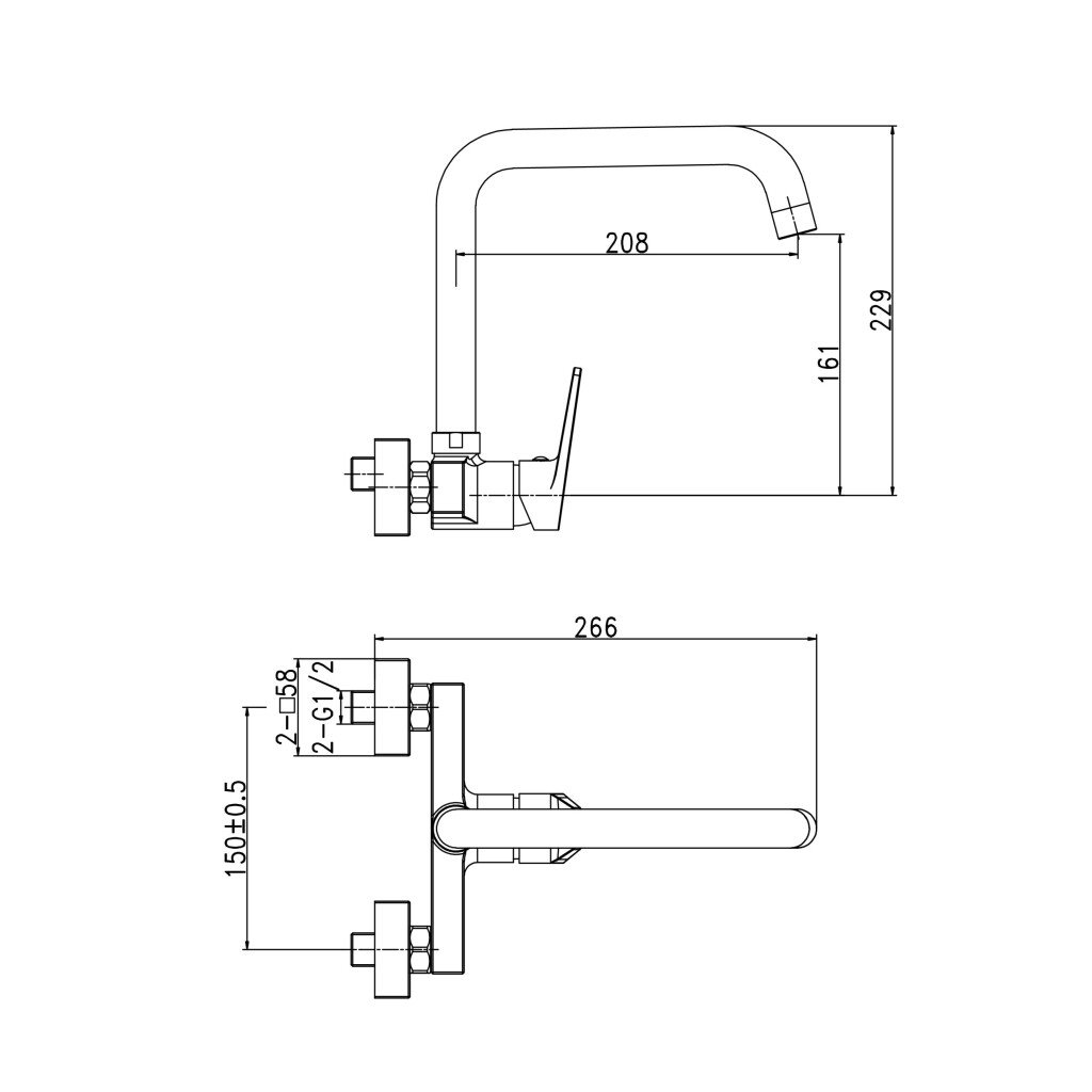 HESANIT Logic Single Lever Wall Mounted Sink Mixer – Chrome (4003)