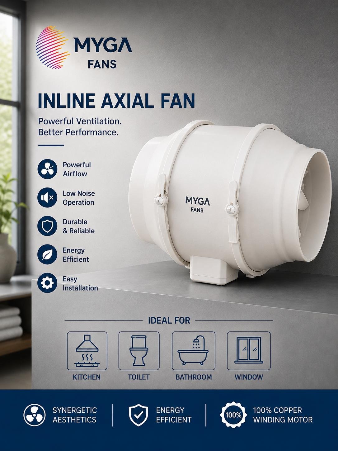 MYGA inline axial fan - powerful ventilation, better performance
